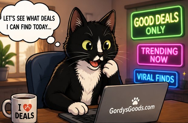 Cartoon Gordy at a laptop